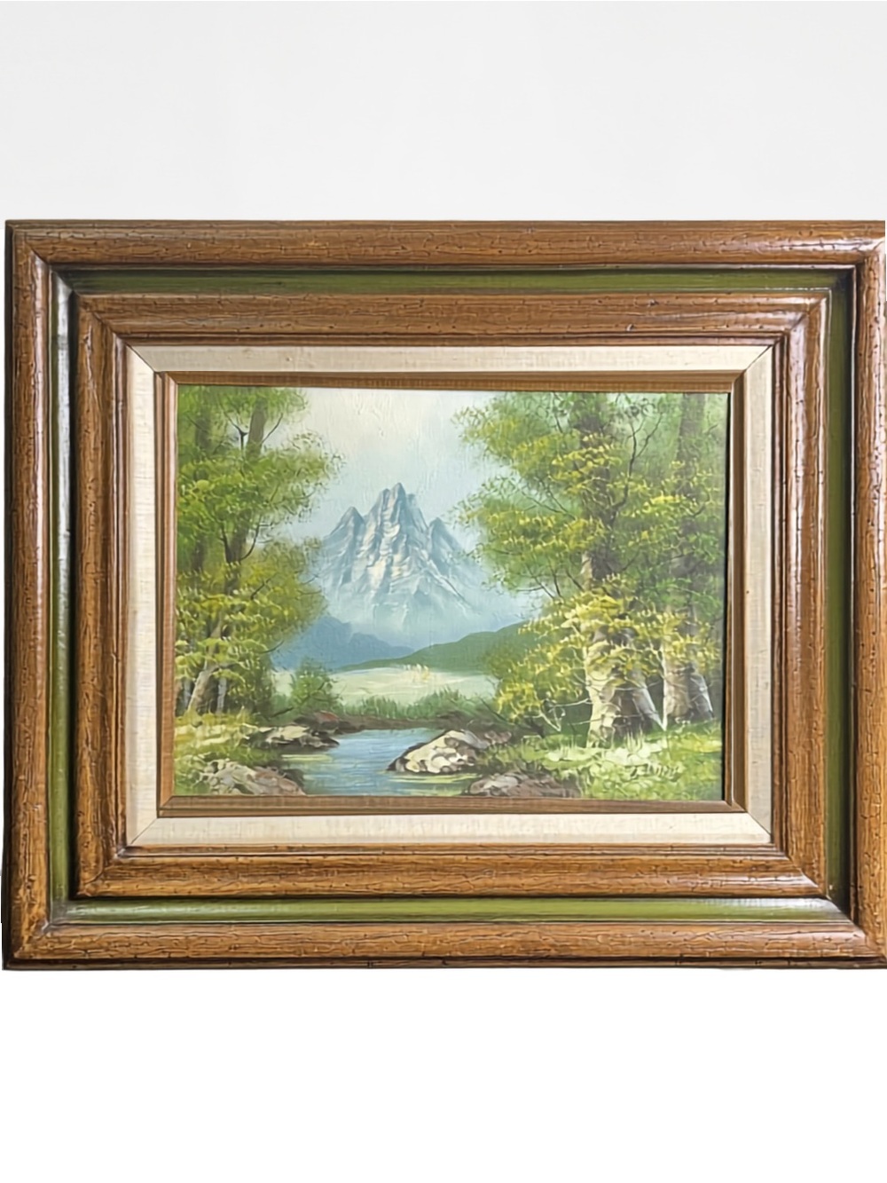 Vintage Mountain Landscape Oil Painting Signed L. Dimas Multi-Tier Wood Frame